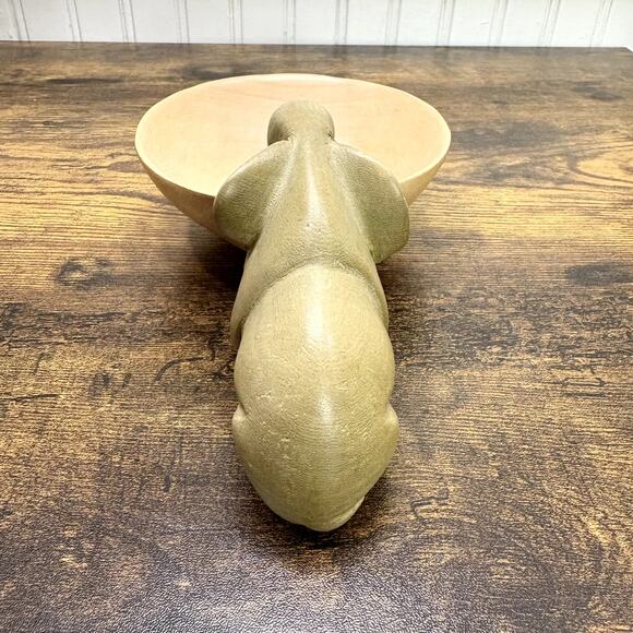 Hand Carved Elephant Drinking Trinket Dish Bowl Jacaranda Wood Sculpture Decor - Picture 2 of 11